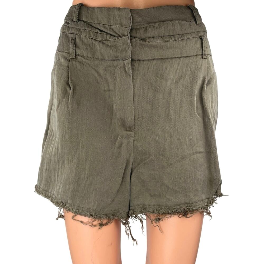 Zara Olive Green High Waisted Raw Hem Cutoff Casual Denim Jean Shorts Size XL